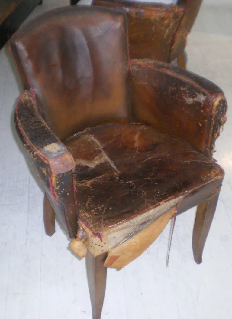Art Deco Leather Armchair — Reupholstery & Distressed Finish — before restoration by Olek Inc.
