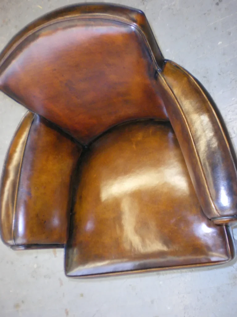 Art Deco Leather Armchair — Reupholstery & Distressed Finish — After