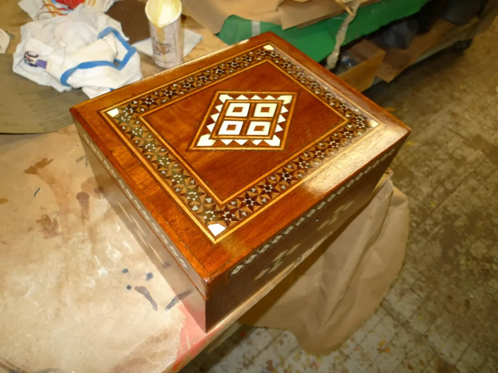 Egyptian Marquetry Jewelry Box — Repair & Refinishing — After